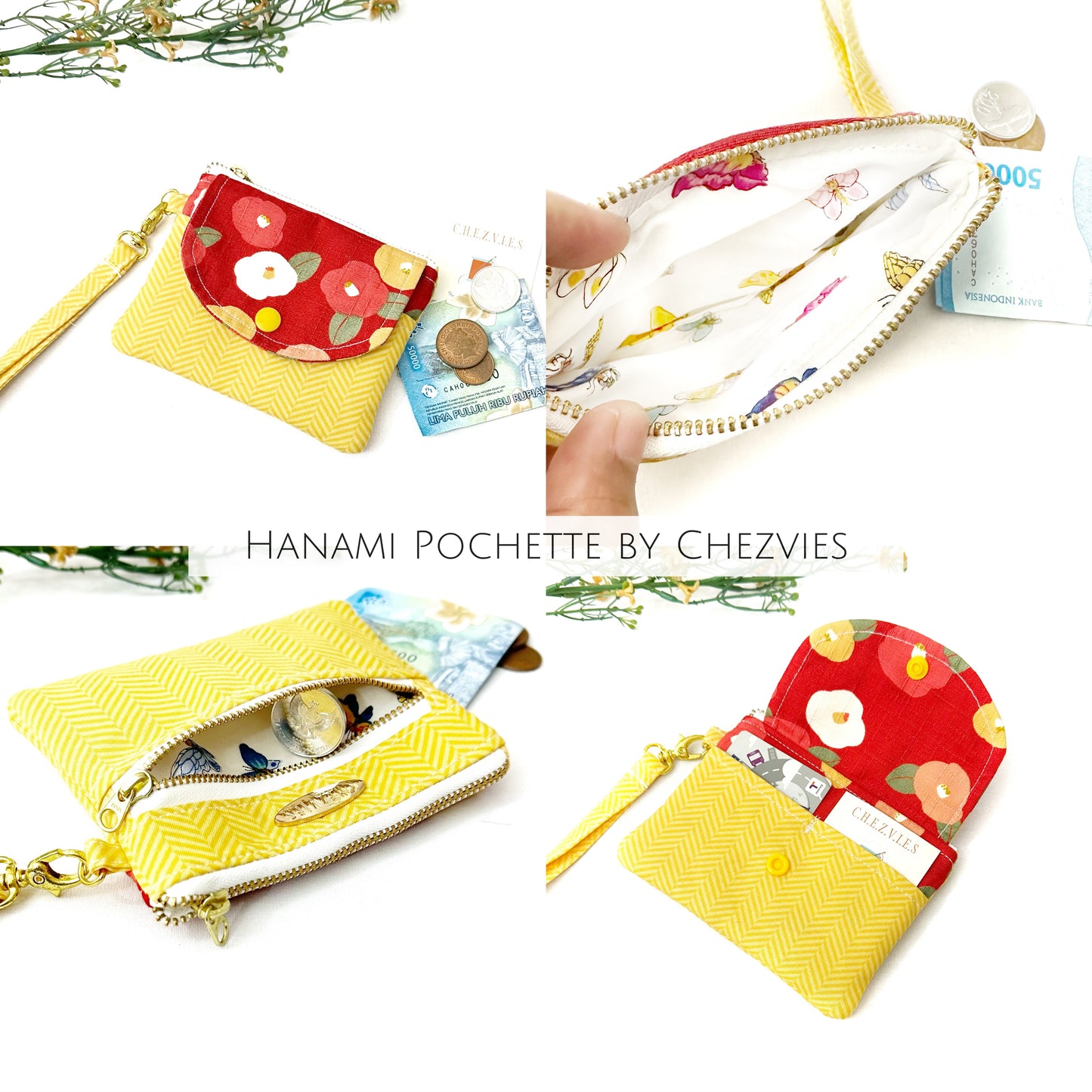 Hanami Pochette Pdf Sewing Pattern - 3 Sizes with Video